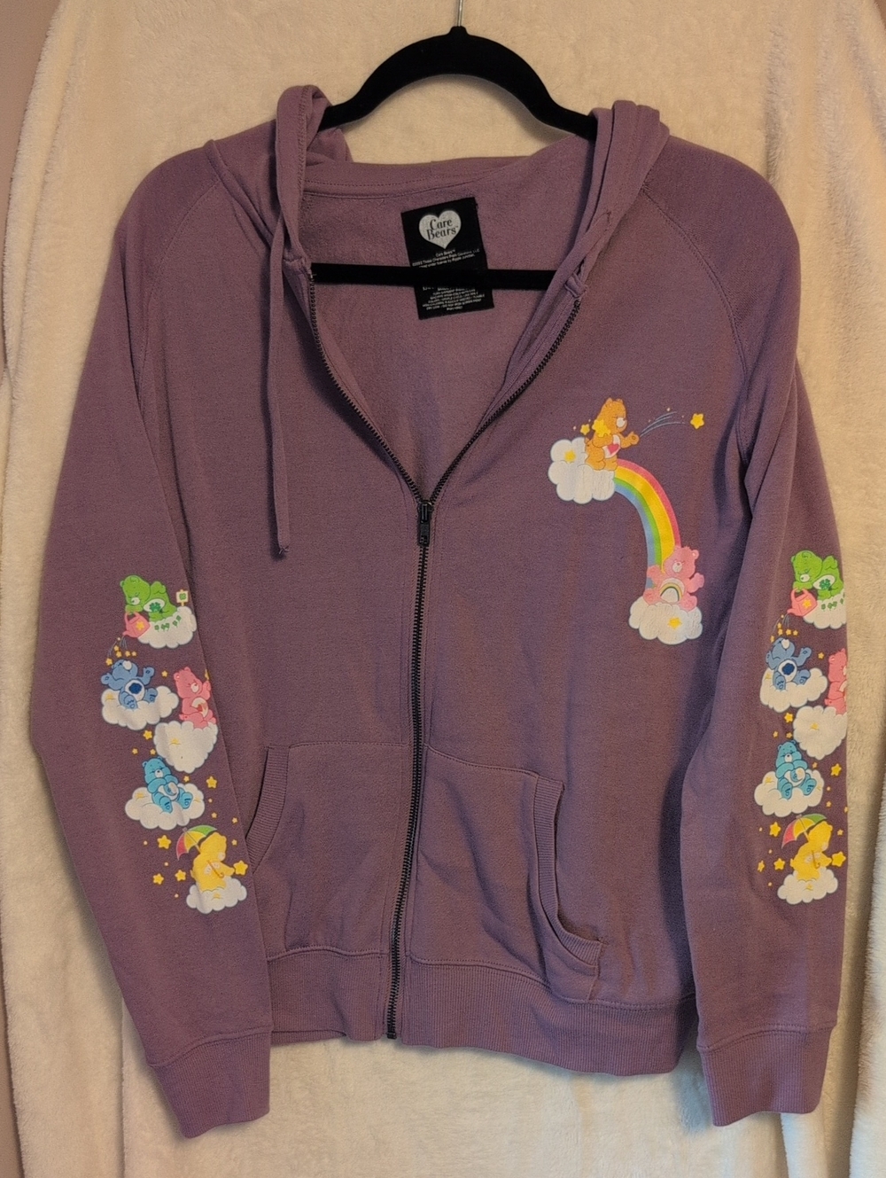 Torrid Care Bears Purple Zip-Up Hoodie with Rainbow & Character Sleeves Size 00